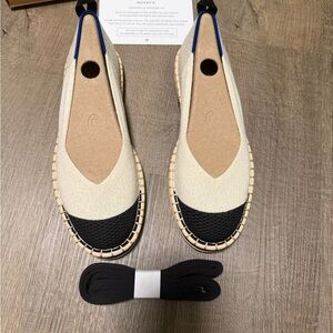 Rothy's Black and Cream Espadrilles with Jute Sole